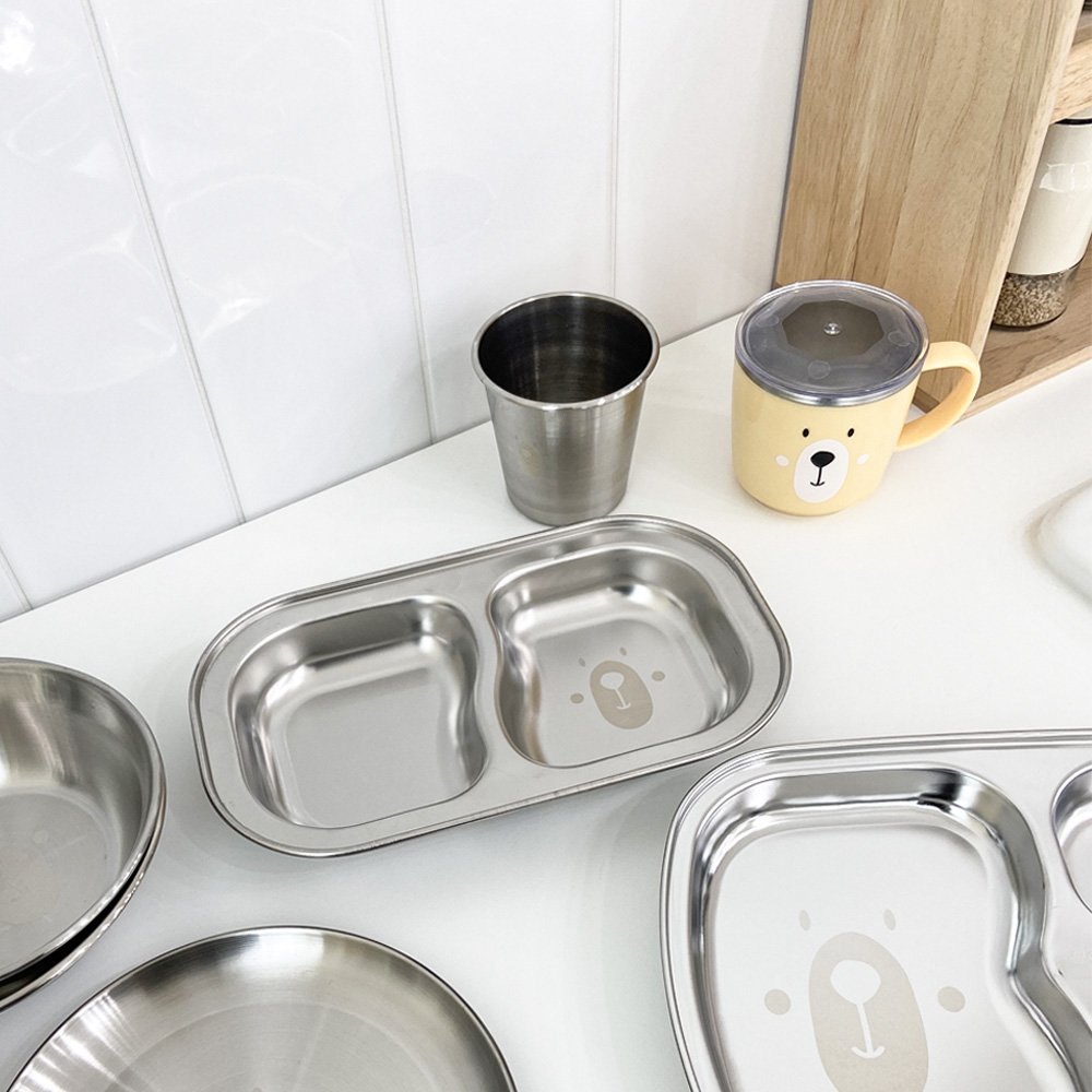 스텐 유아 식기 어린이집 유치원 나눔식판 아기 캐릭터 간식 그릇 베어 스텐 2구 접시 상세 이미지 1