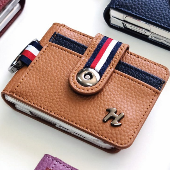 힙 가죽 지갑 다이어리 카드 수납 케이스 카키, 갤럭시Z 플립4 상세 이미지 2