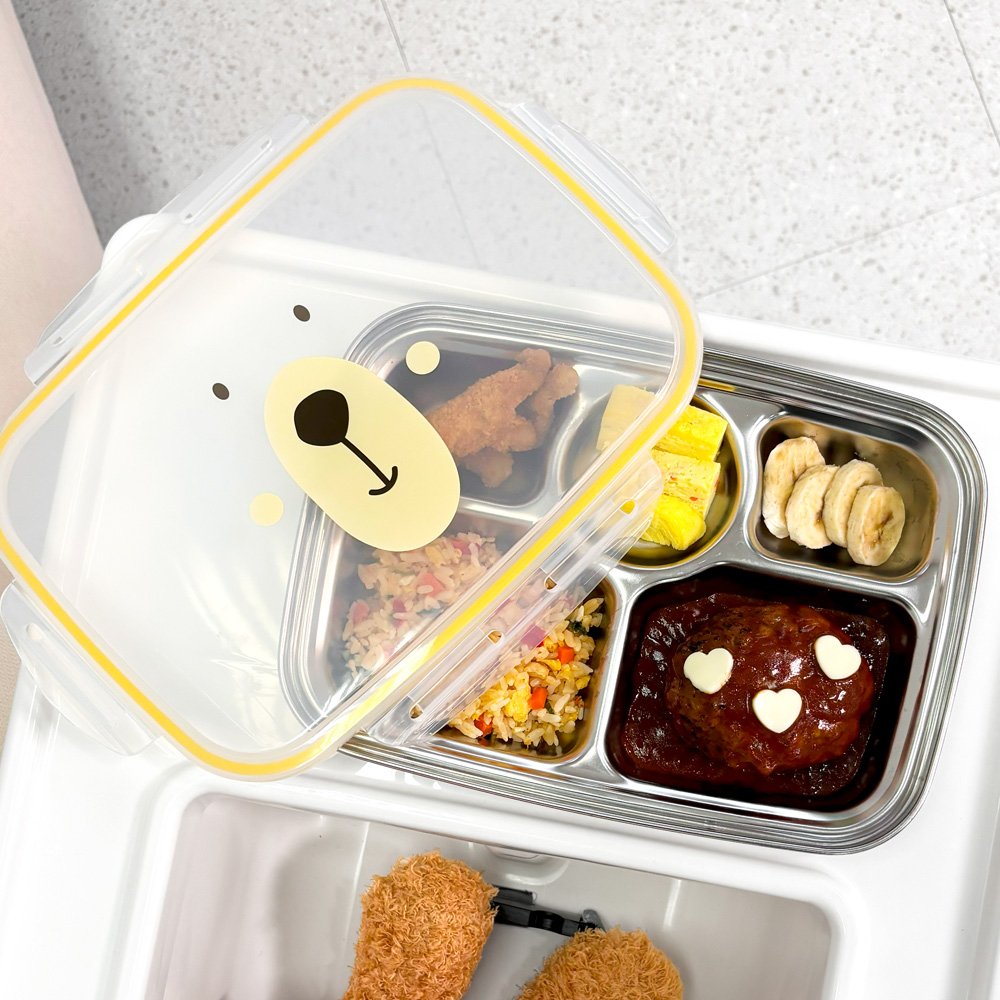 스텐 유아 식기 어린이집 유치원 나눔식판 아기 캐릭터 간식 그릇 베어 스텐 2구 접시 상세 이미지 2