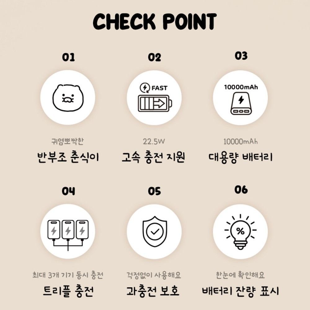 카카오 보조배터리 고속 휴대용 충전기 대용량 10000mAh 춘식이 굿즈 옐로우 상세 이미지 2